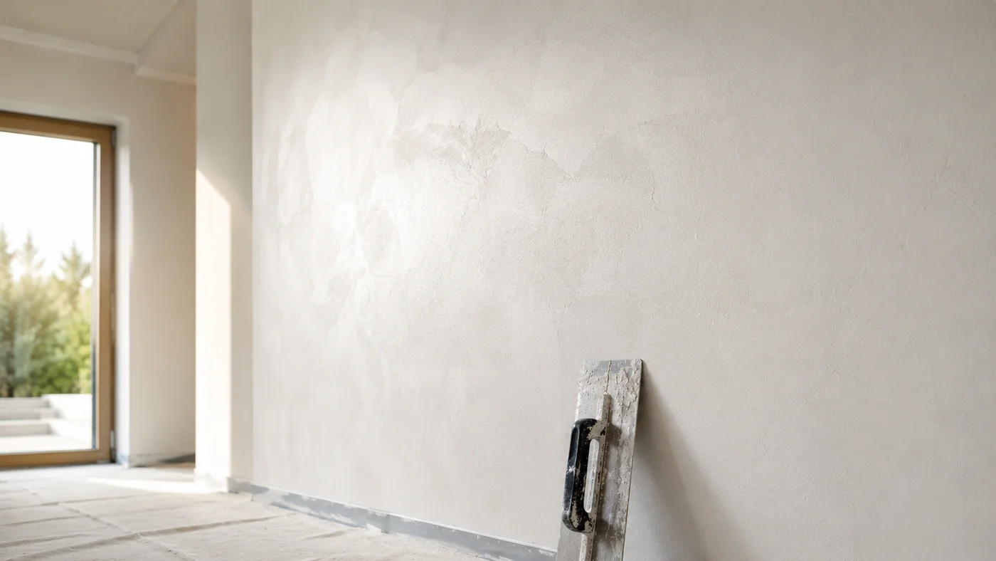 Mur intérieur enduit et poncé, prêt à recevoir la mise en peinture